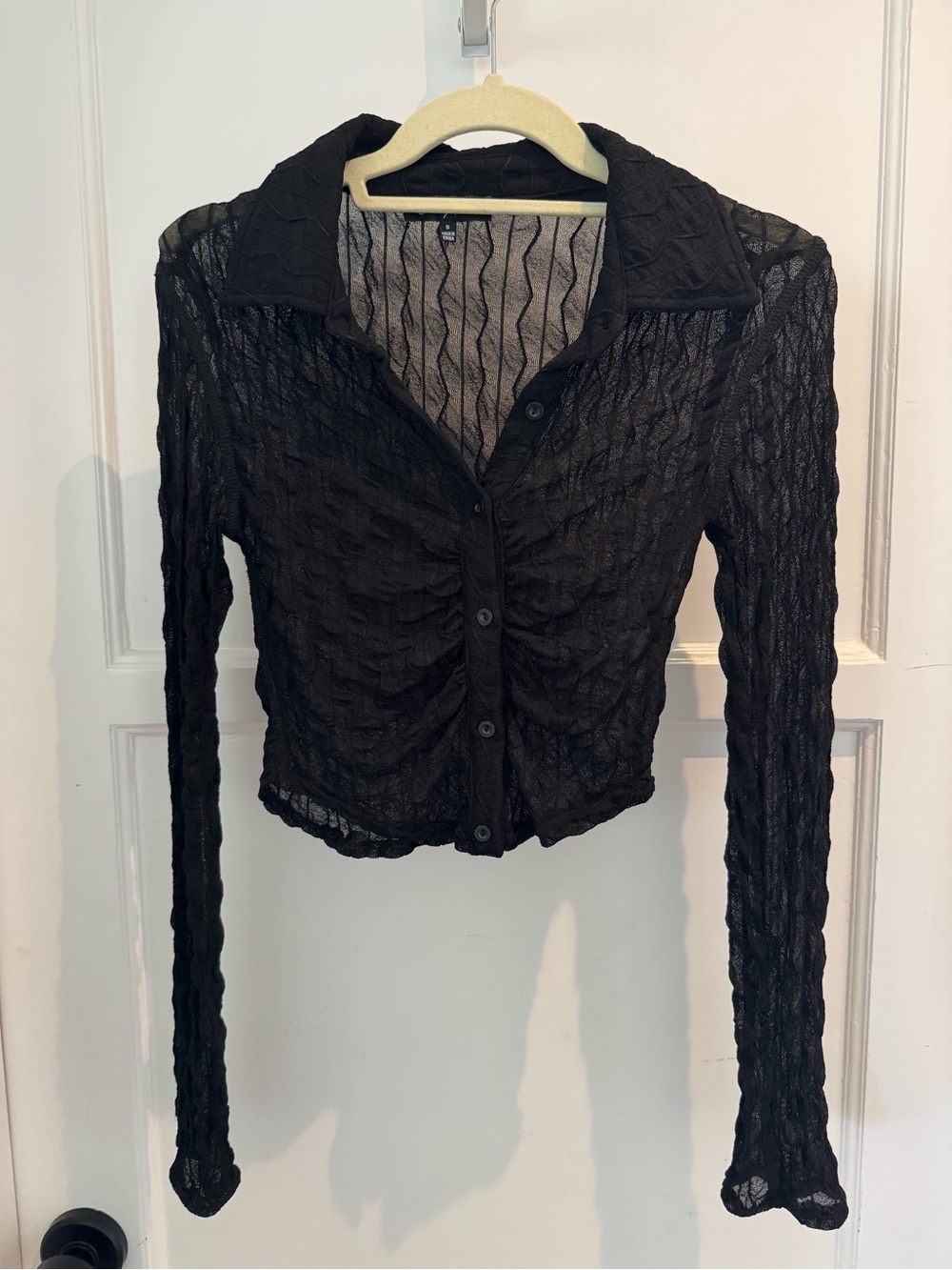 emory park Black Sheer Ruched Button-Down Shirt